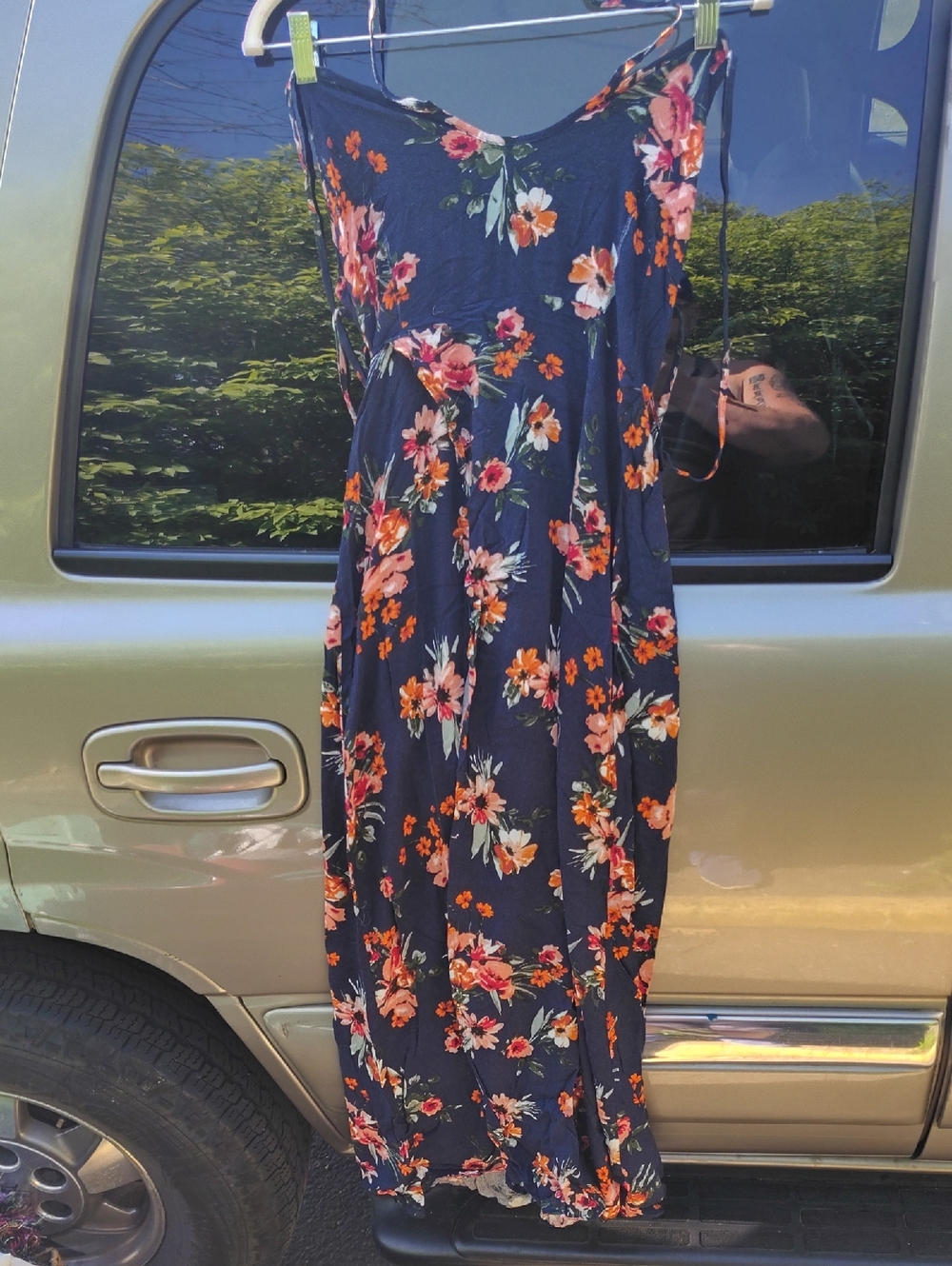 SHEIN Navy Floral Maxi Dress with Orange and Pink Blooms